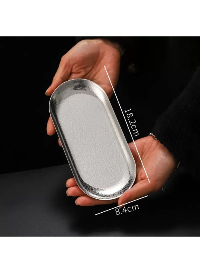 AuliceVerse 3-Piece Silver Brushed Texture Stainless Steel Tray Set - Small/Medium/Large Oval Serving Trays, Food-Grade & Shatterproof for Home/Party/Café - Image 3