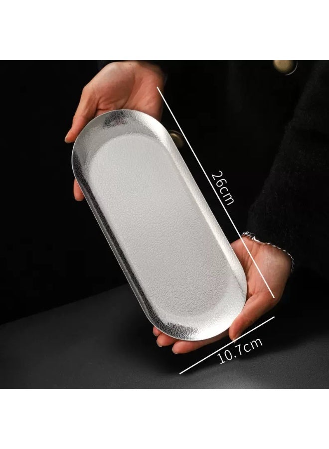 AuliceVerse 3-Piece Silver Brushed Texture Stainless Steel Tray Set - Small/Medium/Large Oval Serving Trays, Food-Grade & Shatterproof for Home/Party/Café - Image 5