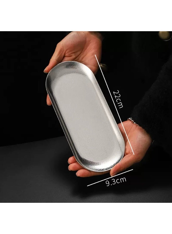 AuliceVerse 3-Piece Silver Brushed Texture Stainless Steel Tray Set - Small/Medium/Large Oval Serving Trays, Food-Grade & Shatterproof for Home/Party/Café - Image 4