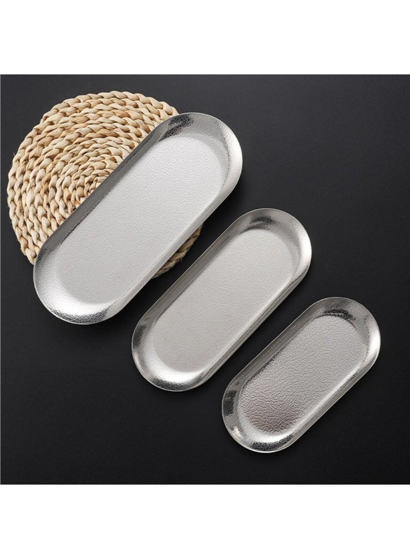 AuliceVerse 3-Piece Silver Brushed Texture Stainless Steel Tray Set - Small/Medium/Large Oval Serving Trays, Food-Grade & Shatterproof for Home/Party/Café - Image 1