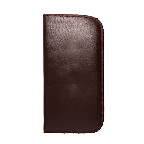 Calabria Slim Faux Leather Eyeglass Case Soft Slip-In Design [Brown with Clip - 1 Pack] | Compact Protective Pouch | Soft Case for Glasses | Lightweight Sunglass Storage - Image 3
