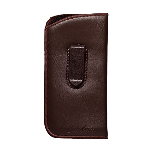 Calabria Slim Faux Leather Eyeglass Case Soft Slip-In Design [Brown with Clip - 1 Pack] | Compact Protective Pouch | Soft Case for Glasses | Lightweight Sunglass Storage - Image 2