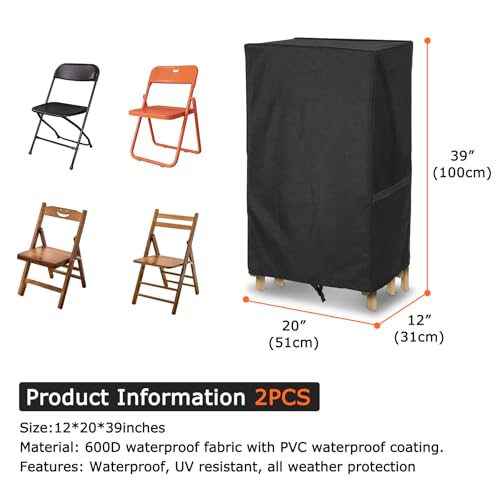 AKEfit Folding Chair Storage Bag for 2 Pack600D Heavy Duty Waterproof for Plastic and Wooden Folding Chairs 20L x 12W x 39HBlack - Image 3