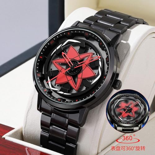 CERO Men’s Black Analog Watch with Red Rotating Star Dial | Durable Stainless Steel Strap | Ninja Wheel Dial 360 Rotating Casual Fashion (Red) - Image 4