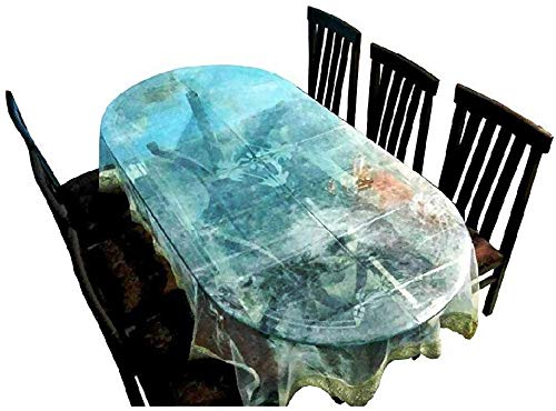 Print Table Cover with Gold Lace 2 Seater Center Table 40x60 inches Oval Exact Size TransparentPolyvinyl Chloride Pack of 1  - Image 1