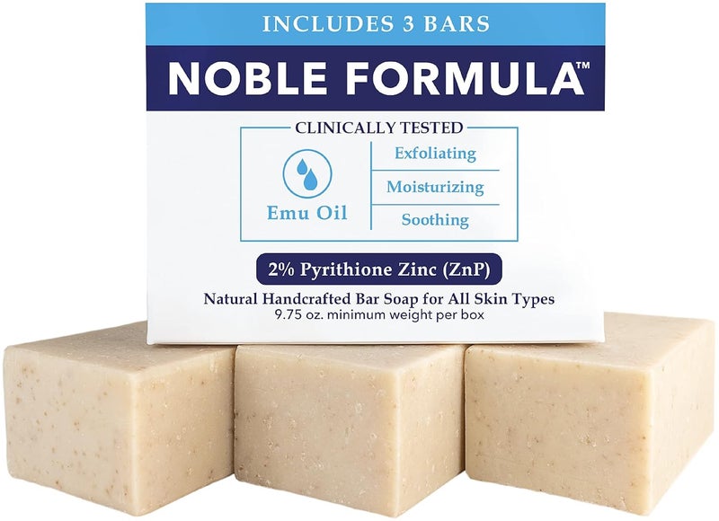 Noble Formula 2 Pyrithione Zinc ZnP Emu Oil Bar Soap Especially Formulated for Acne Psoriasis and Eczema Safe for Daily Use and All Skin Types 3 Bars in 1 Box Total 975 oz