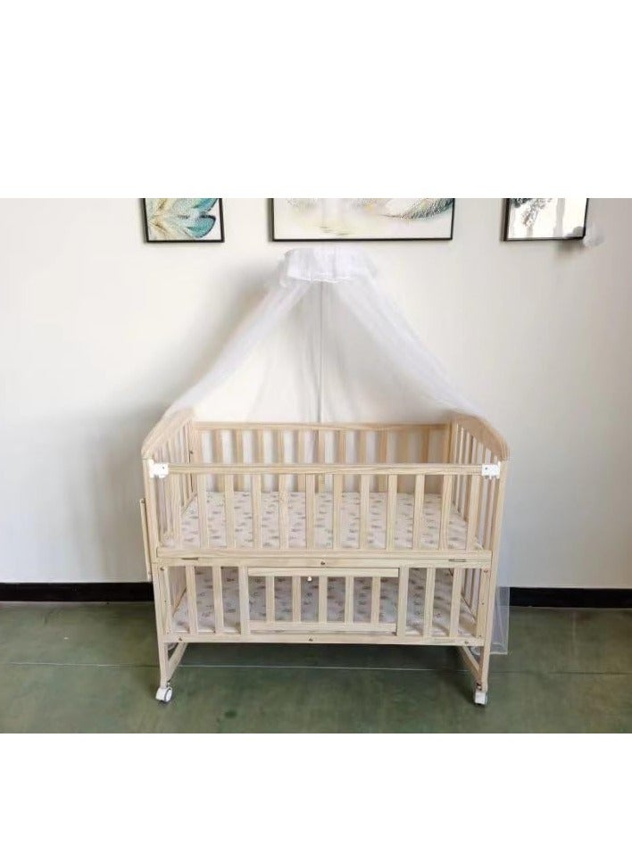 أورز سرير أطفال خشبي بتصميم أنيق بعجلات مع ناموسية خشب عالي الجودة لعمر 0-6  سنوات 120x60سم - Image 2