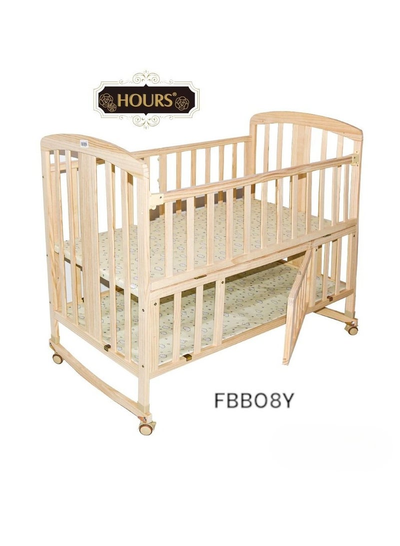 أورز سرير أطفال خشبي بتصميم أنيق بعجلات مع ناموسية خشب عالي الجودة لعمر 0-6  سنوات 120x60سم - Image 3