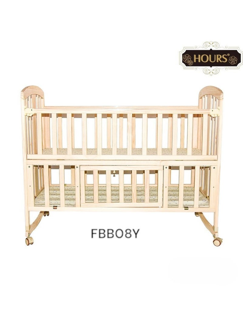 أورز سرير أطفال خشبي بتصميم أنيق بعجلات مع ناموسية خشب عالي الجودة لعمر 0-6  سنوات 120x60سم - Image 4