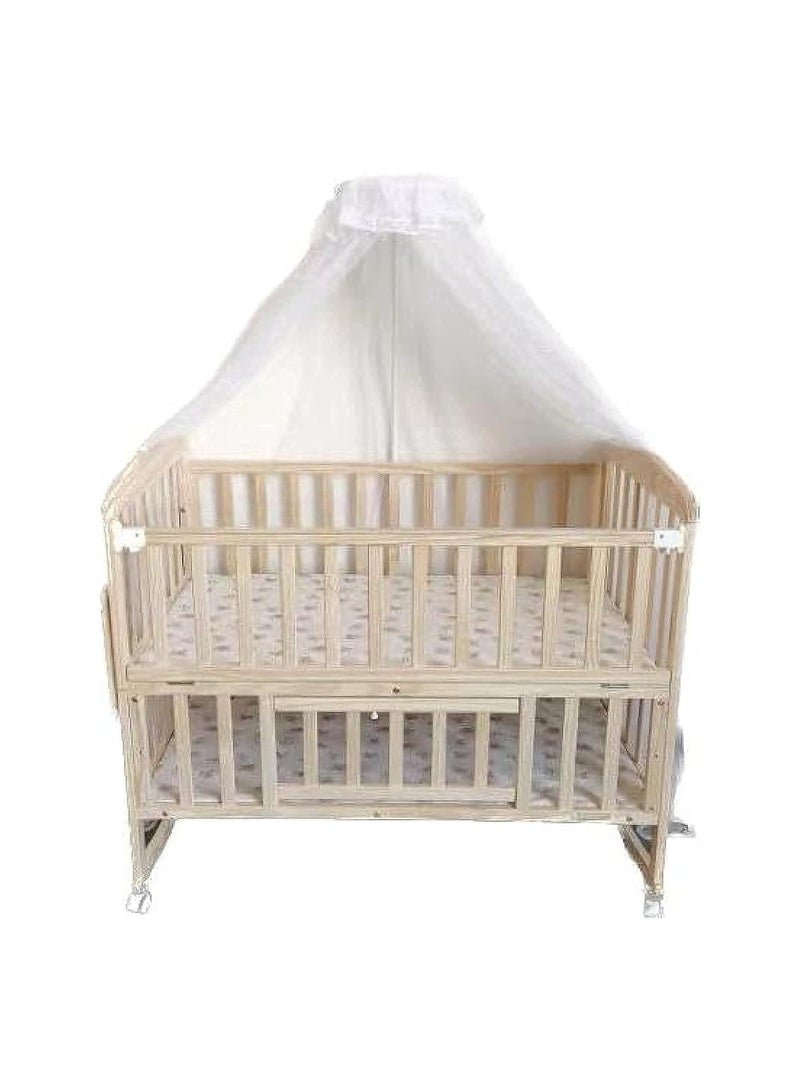 Hours Elegant design wooden baby bed on wheels with high quality wood mosquito net for 0-6 years old 120x60cm - Image 1