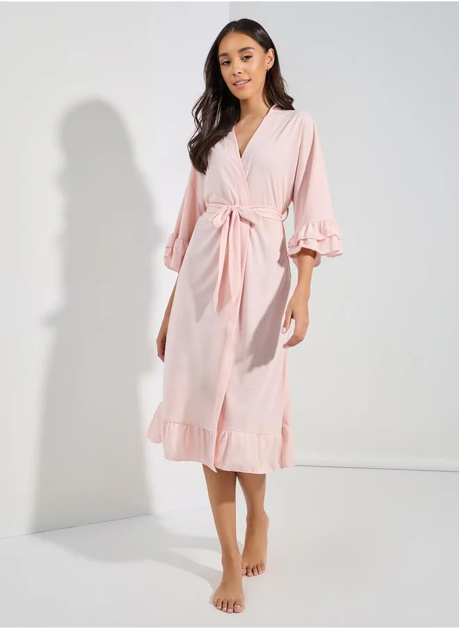 ستايلي Jersey Ruffle Sleeves & Hem Robe