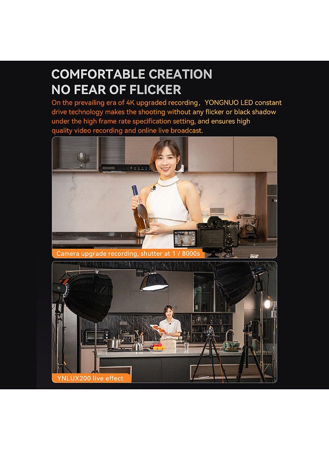 YONGNUO YONGNUO YNLUX200 Handheld LED Video Light 200W High Power Photography Light 5600K Color Temperature  - Image 4
