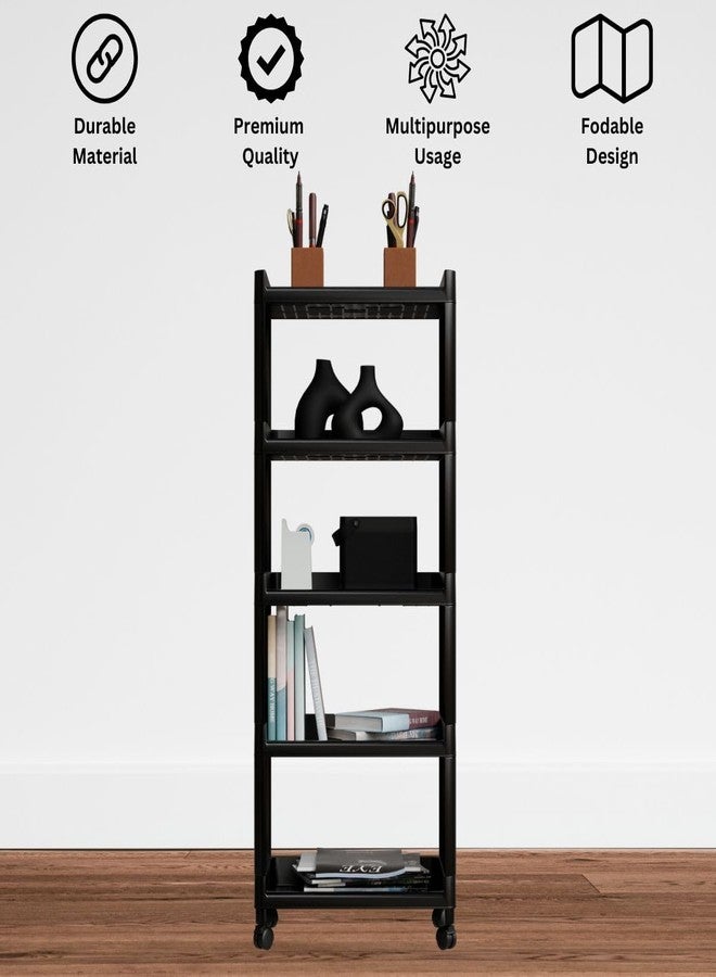 Morbrix Multipurpose Rack for Storage Organizer Kitchen and Office Stand, Kitchen Trolley Rack with Wheels, Rolling Cart, Storage Rack Stand for Living Room, Office, Home (5 Layer, Black) - Image 3