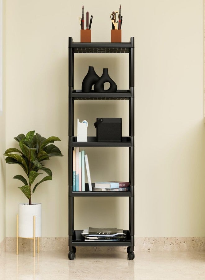 Morbrix Multipurpose Rack for Storage Organizer Kitchen and Office Stand, Kitchen Trolley Rack with Wheels, Rolling Cart, Storage Rack Stand for Living Room, Office, Home (5 Layer, Black) - Image 4