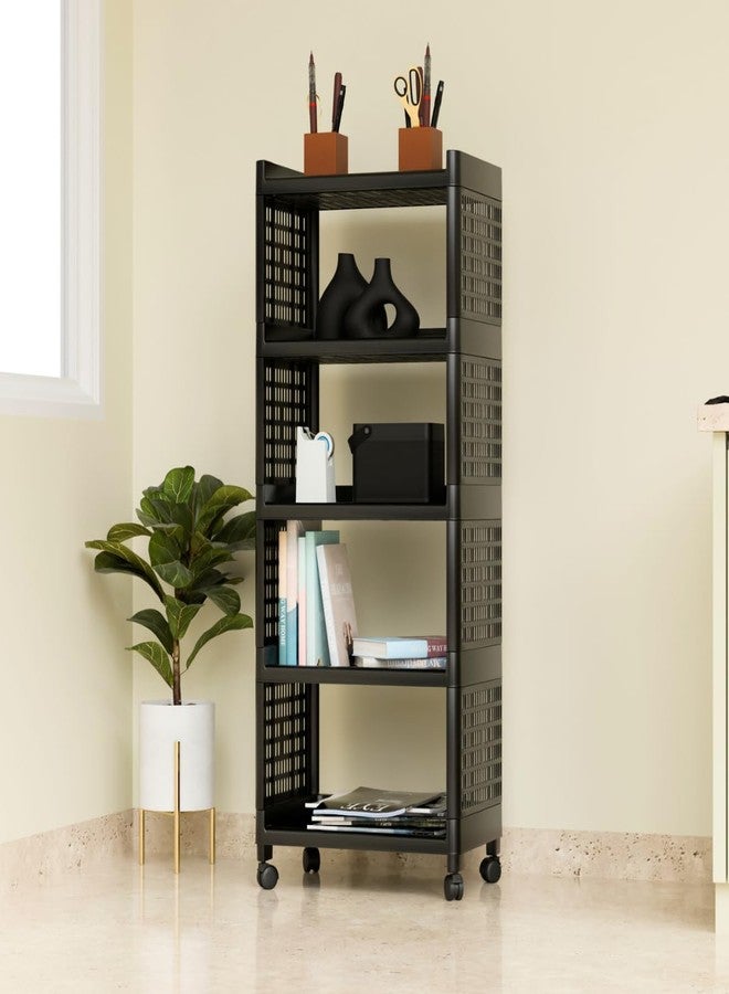 Morbrix Multipurpose Rack for Storage Organizer Kitchen and Office Stand, Kitchen Trolley Rack with Wheels, Rolling Cart, Storage Rack Stand for Living Room, Office, Home (5 Layer, Black) - Image 1