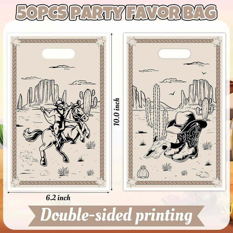 K1tpde Western Cowboy Goodies Bags - 50PCS First Rodeo Bachelorette Party Favor Gift Bags Bulk with Handle for Kids, Cowboy Ranch Western Birthday Party Decoration Wild West Baby Shower Supplies - Image 2