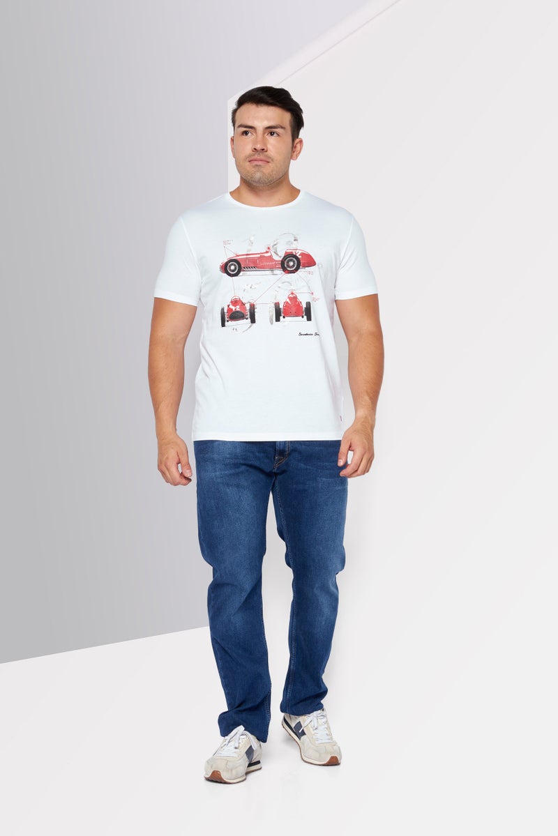 Scuderia Ferrari Men Sport Fit Short Sleeve Outdoor T-Shirts, White Combo - Image 2