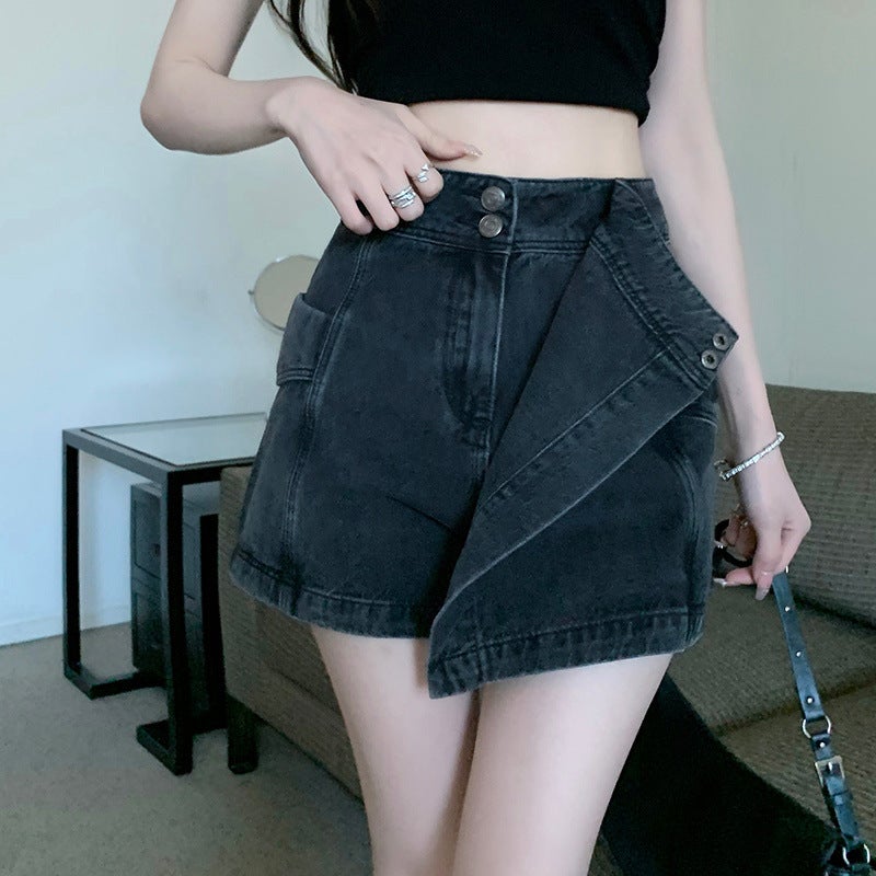 Irregular Denim culottes women's summer small high waist A- line skirt spicy girl retro slimming sheath skirt