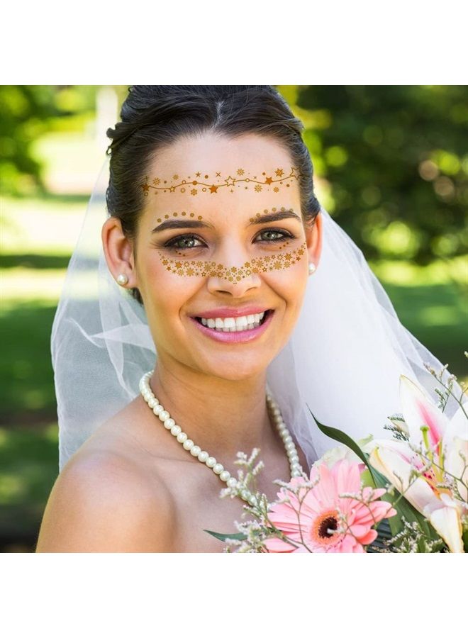 Kotbs Face Gold Temporary Tattoos, 11-Sheet Middle Size Metallic Temporary Face Tattoos for Women and 2-Sheet Large Face Decals Freckle Tattoo Stickers, Gold Face jewels Face Stickers for Festival Tat - Image 2