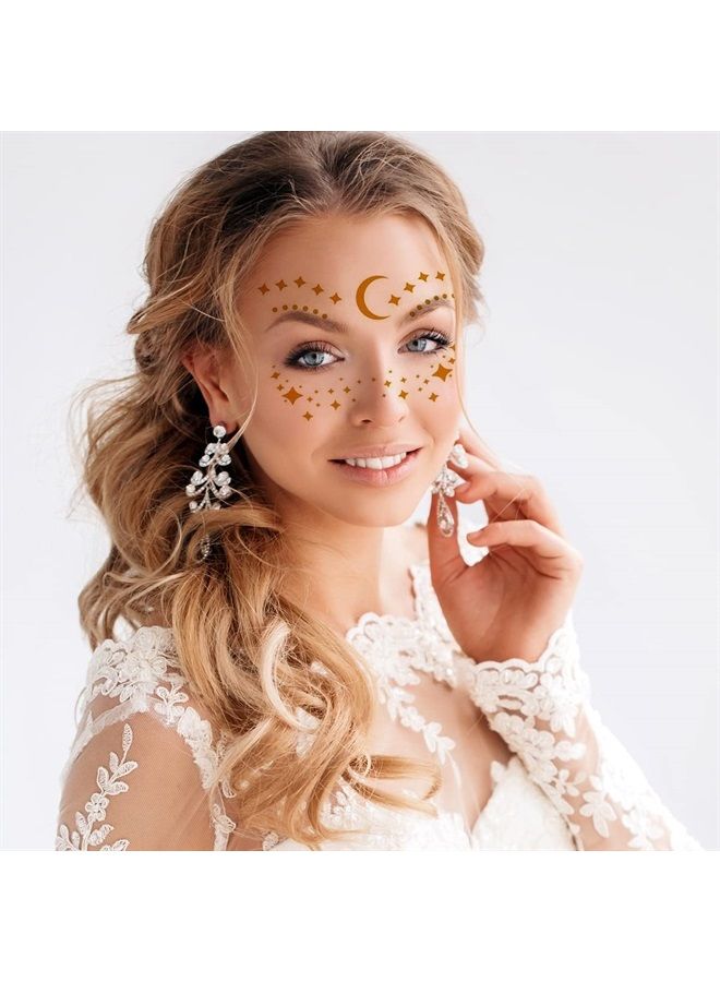 Kotbs Face Gold Temporary Tattoos, 11-Sheet Middle Size Metallic Temporary Face Tattoos for Women and 2-Sheet Large Face Decals Freckle Tattoo Stickers, Gold Face jewels Face Stickers for Festival Tat - Image 4