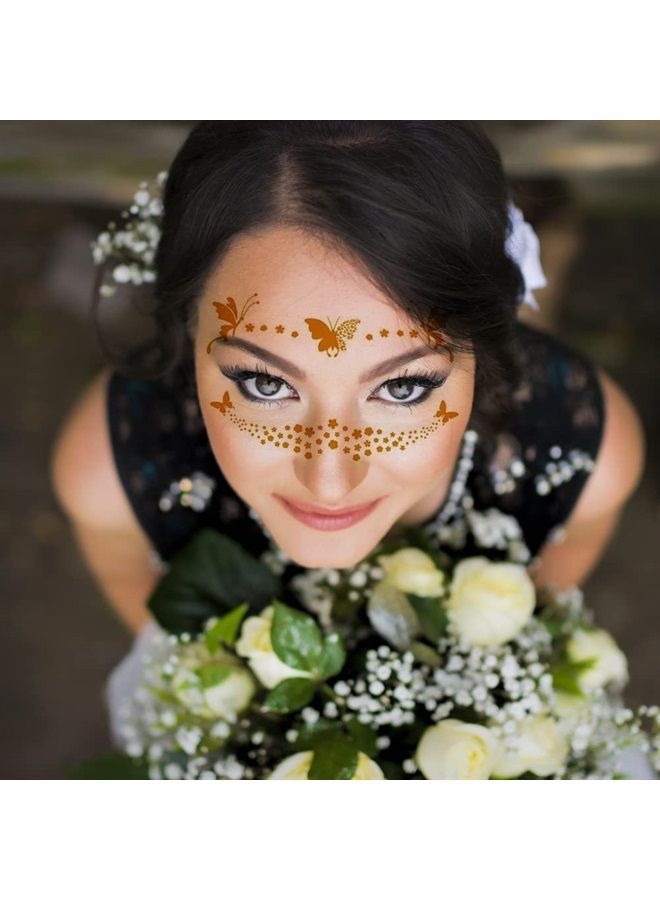 Kotbs Face Gold Temporary Tattoos, 11-Sheet Middle Size Metallic Temporary Face Tattoos for Women and 2-Sheet Large Face Decals Freckle Tattoo Stickers, Gold Face jewels Face Stickers for Festival Tat - Image 5