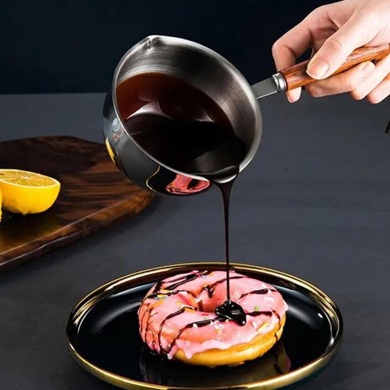 2 Packs Oil Pot and Milk Pan - Stainless Steel Mini Hot Pot, Small Saucepan for Frying Eggs, Butter Melting - Wooden Handle (120ml, 300ml) - Image 5