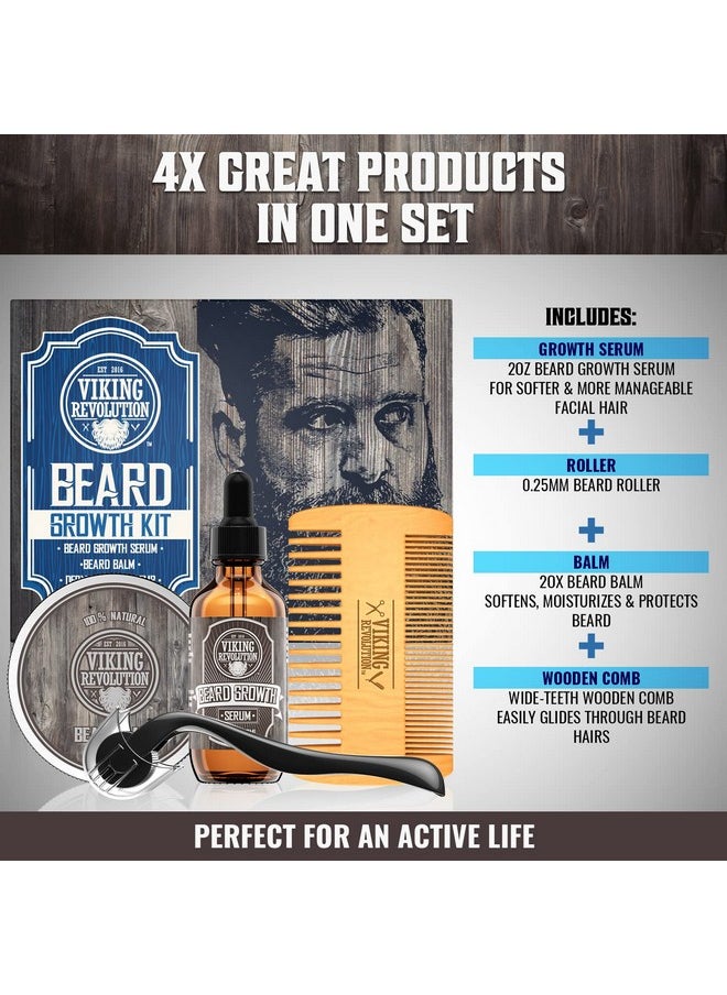Viking Revolution - Beard Growth Kit - Oil, Balm, Serum, Derma Roller & Wooden Comb For Beard & Mustache Growth - Image 1