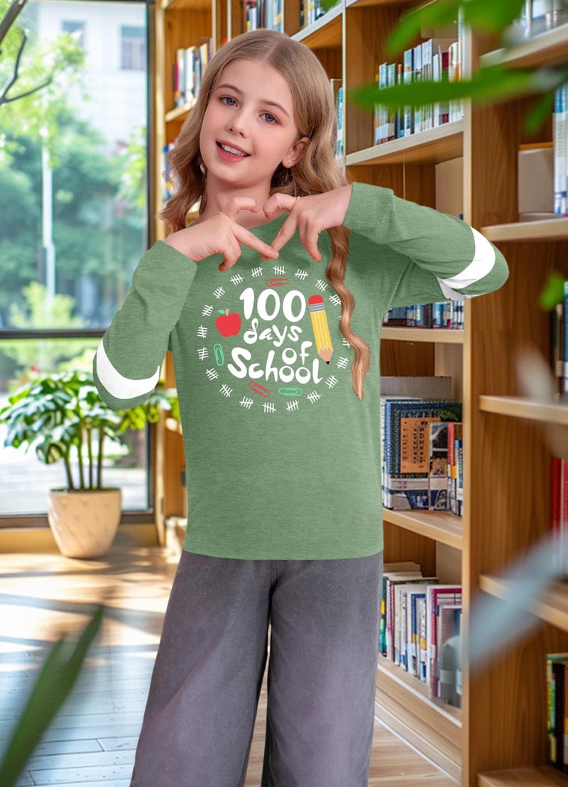 MEESHEEP 100 Days of School Shirt Kidsï¼šHappy 100 Day Shirts Boys Girls School-Day Tshirts Cute Graphic Tee Tops 4-12y(Green,140) - Image 3