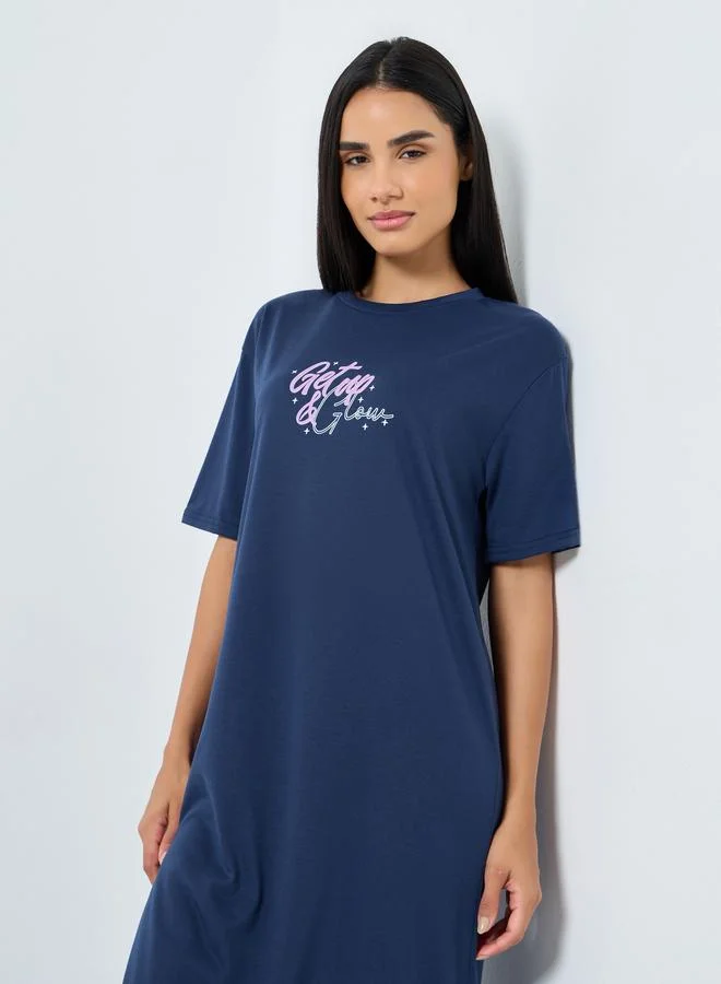 Styli Styli Get Up and Glow Print Sleep T-Shirt Dress