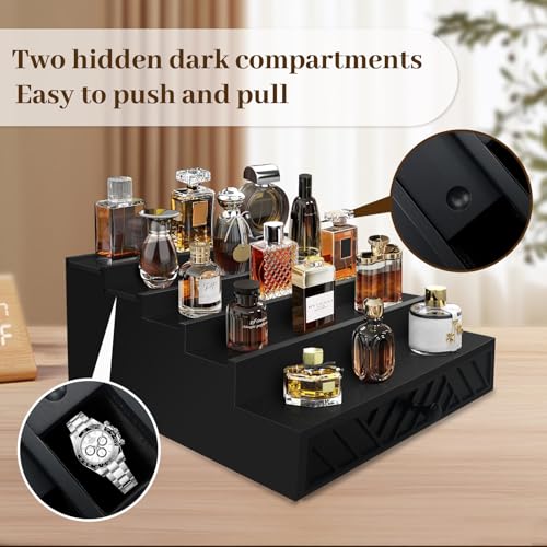 Ghguole Cologne Organizer for Men,5 Tier Wood Cologne Stand with Drawer and Hidden Compartment,Used to Storage or Display Watch,Jewelry,Perfume Organizer for Men - Image 4