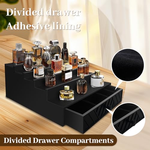 Ghguole Cologne Organizer for Men,5 Tier Wood Cologne Stand with Drawer and Hidden Compartment,Used to Storage or Display Watch,Jewelry,Perfume Organizer for Men - Image 3