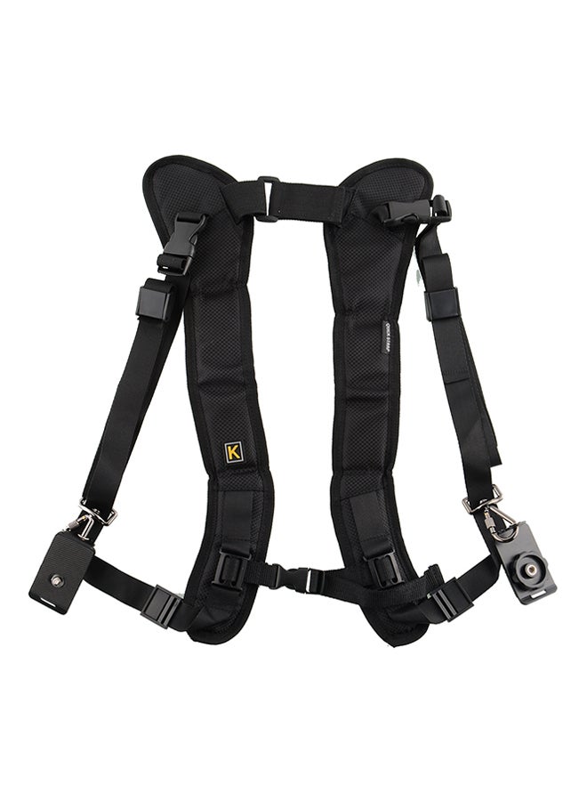 رباط كتف مزدوج بمشبك إغلاق سهل التحرير مع حزام حول الرقبة للكاميرات أحادية العدسة DSLR أسود - Image 1