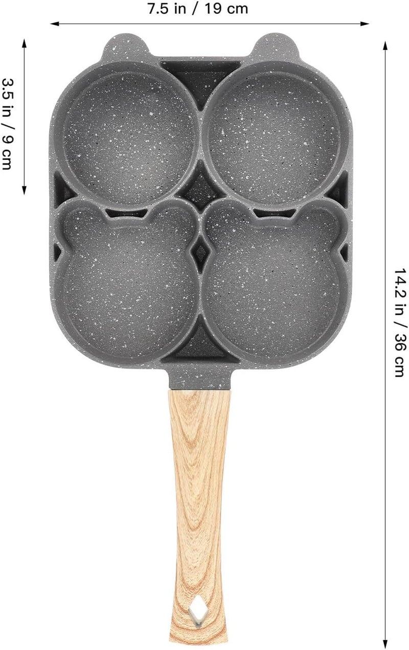 Non-stick Omelette Frying Pan with Handle, Small Bear Wood Grain Gas and Induction Compatible Egg Fry Pan for Breakfast Cooking - Image 2