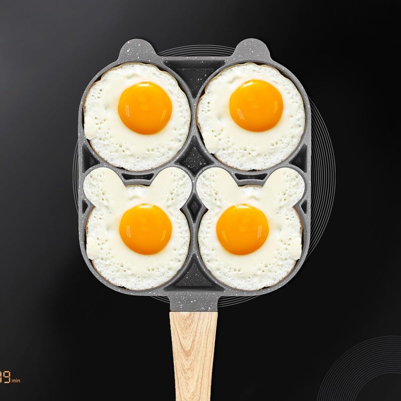 Non-stick Omelette Frying Pan with Handle, Small Bear Wood Grain Gas and Induction Compatible Egg Fry Pan for Breakfast Cooking - Image 4