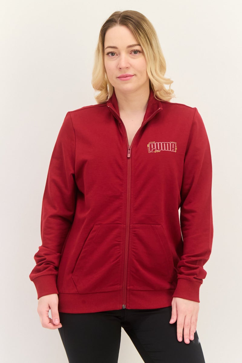 PUMA ملابس رياضية نسائية بأكمام طويلة مناسبة، خارجية، سويت شيرت، أحمر داكن - Image 1
