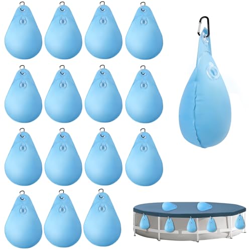 UQM 16 Pack Pool Cover Weights with Hooks, Leakproof Swimming Pool Cover Hanging Bag Thick PVC Pool Water Bags, Antifreezing Winter Pool Tarp Weights for Above Ground Pool Cover - Image 1