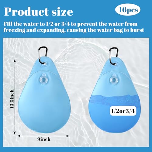 UQM 16 Pack Pool Cover Weights with Hooks, Leakproof Swimming Pool Cover Hanging Bag Thick PVC Pool Water Bags, Antifreezing Winter Pool Tarp Weights for Above Ground Pool Cover - Image 2