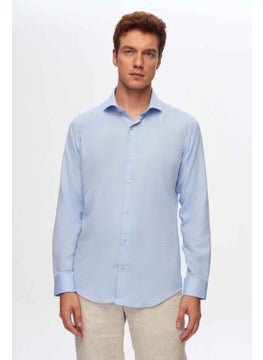 D'S DAMAT Slim Fit Blue Italian Collar Dobby Shirt 2HF02ORT3185  - Image 1