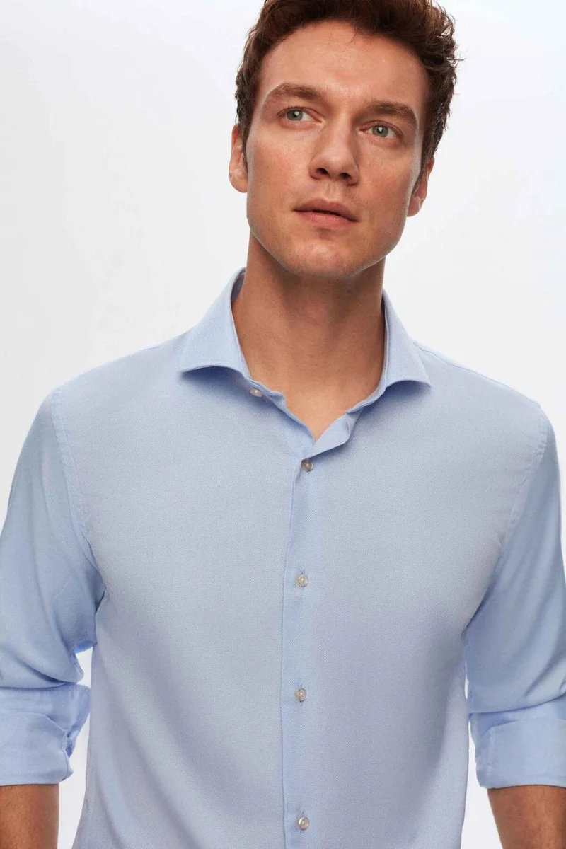 D'S DAMAT Slim Fit Blue Italian Collar Dobby Shirt 2HF02ORT3185