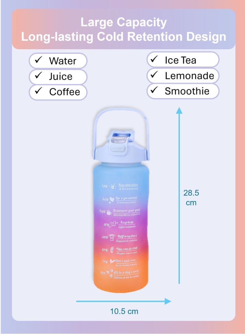YooA Motivational Large 2L Food-Grade Material Sports/School Water Bottle | Removable Straw, Handle, Time Markers, Food-Grade PC, Durable and Anti-Slip for School, Gym, Outdoors (Purple, Blue, Orange)  - Image 2