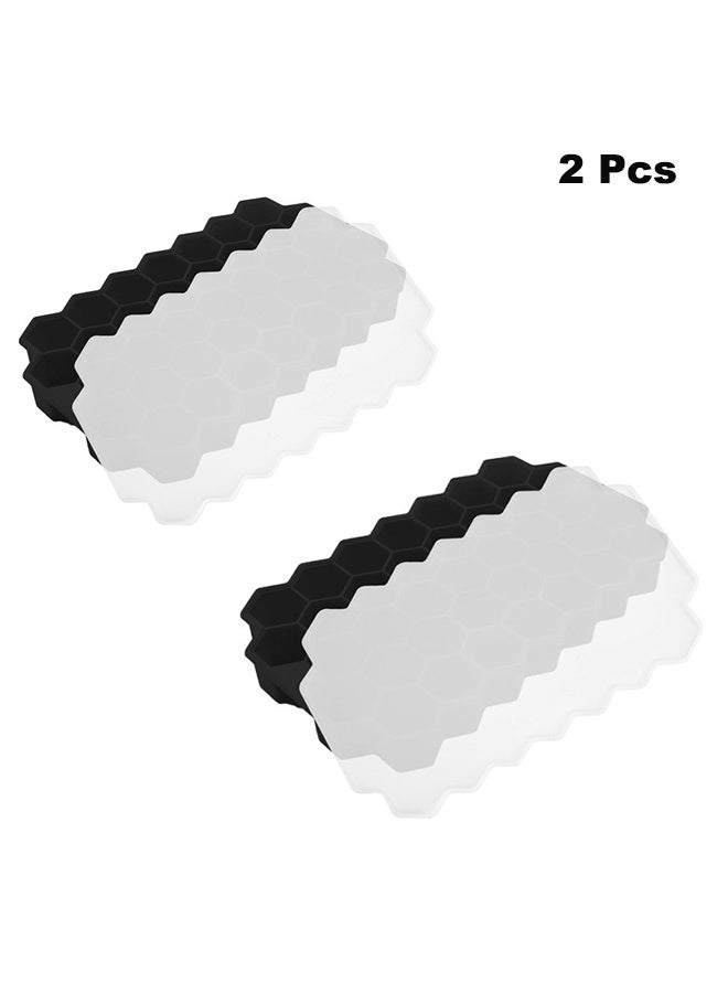 2 PCS Ice Cube Trays, Silicone Small Ice Cube Trays with Removable Lid, Easy-Release and Flexible Hexagonal 37-Ice Cube Molds, Stackable for Freezer, Chilled Drinks, Whiskey, Cocktail (Black) - Image 1