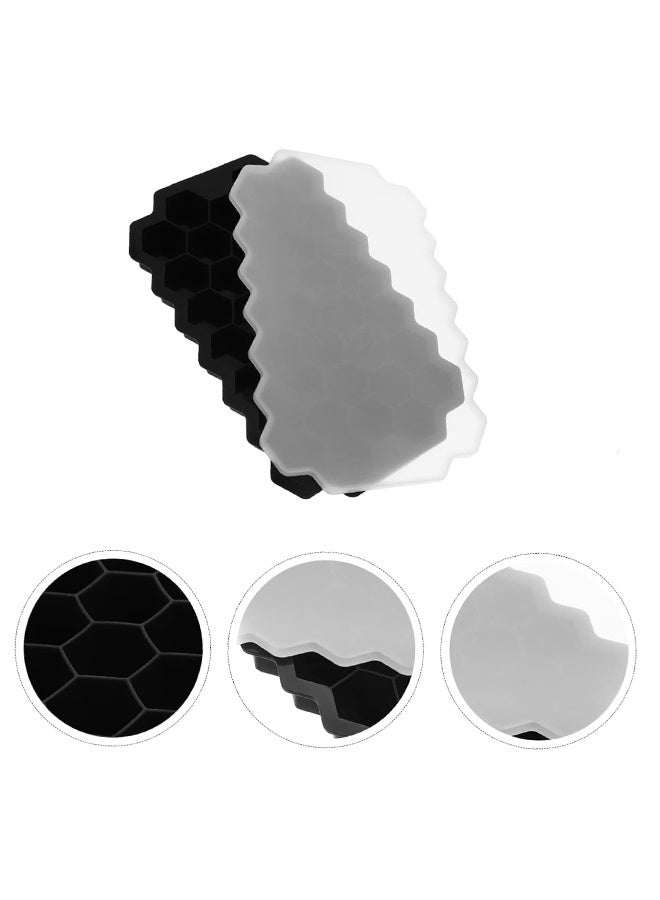 2 PCS Ice Cube Trays, Silicone Small Ice Cube Trays with Removable Lid, Easy-Release and Flexible Hexagonal 37-Ice Cube Molds, Stackable for Freezer, Chilled Drinks, Whiskey, Cocktail (Black) - Image 3