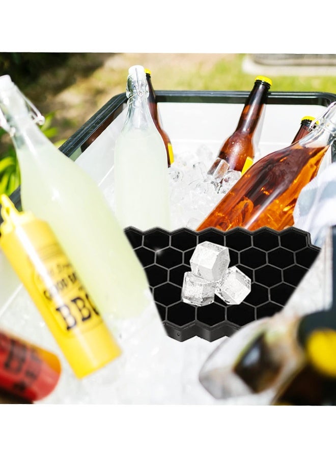 2 PCS Ice Cube Trays, Silicone Small Ice Cube Trays with Removable Lid, Easy-Release and Flexible Hexagonal 37-Ice Cube Molds, Stackable for Freezer, Chilled Drinks, Whiskey, Cocktail (Black) - Image 5