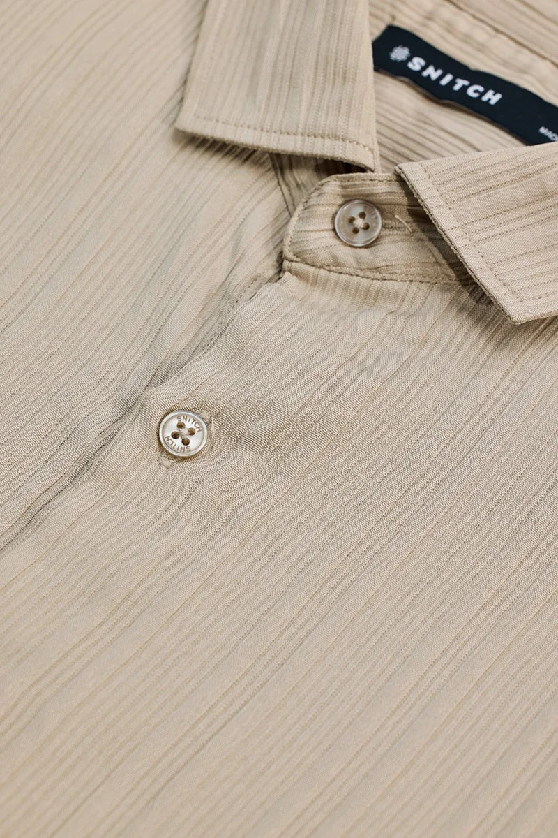 SNITCH Beige Textured Long Sleeve Slim Fit Shirt