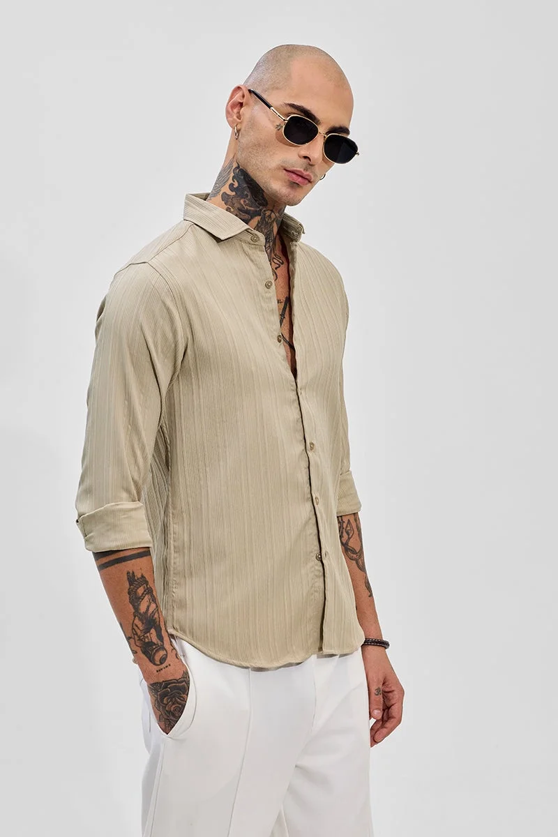 SNITCH Beige Textured Long Sleeve Slim Fit Shirt