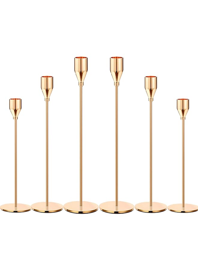 The Bros 6PCS French Honey Gold Candle Holders,Set of 6 Tall Taper Candlestick fit for 3/4" Thick Pillar Candle&Led Modern Metal Candle Stands Decorative Table Centerpieces for Dinning Party Church,Decorative - Image 1