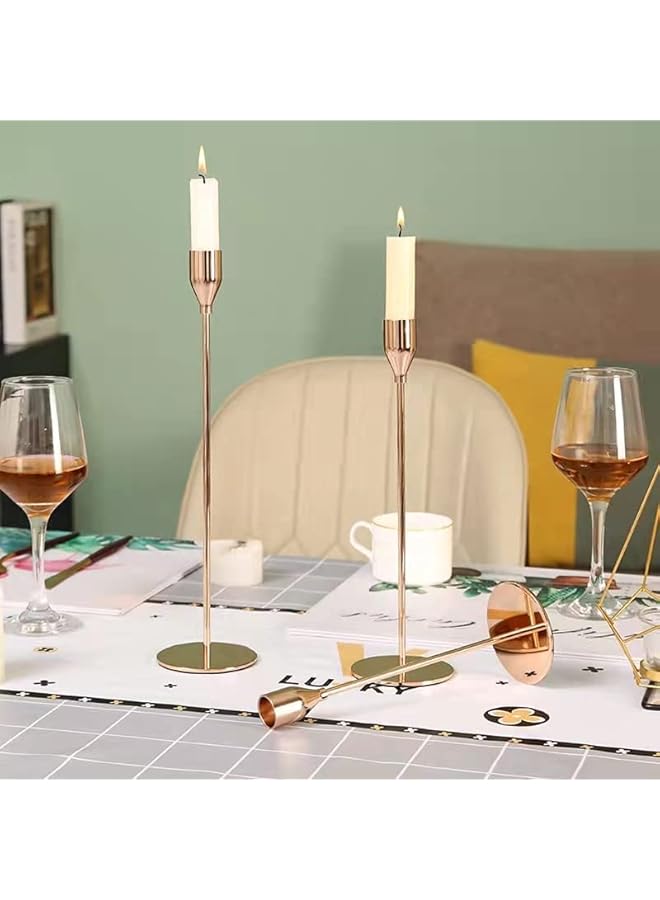 The Bros 6PCS French Honey Gold Candle Holders,Set of 6 Tall Taper Candlestick fit for 3/4" Thick Pillar Candle&Led Modern Metal Candle Stands Decorative Table Centerpieces for Dinning Party Church,Decorative - Image 4