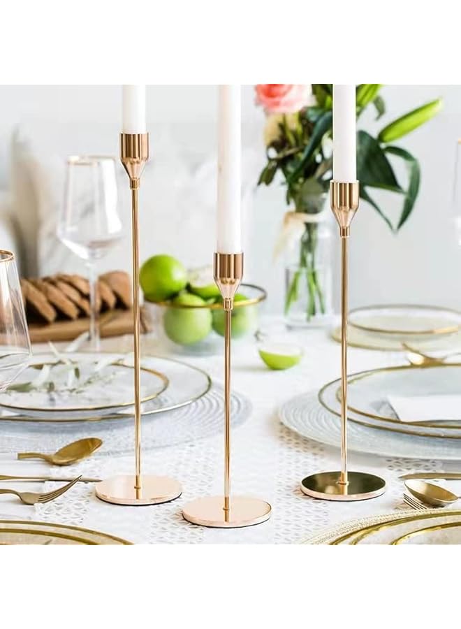 The Bros 6PCS French Honey Gold Candle Holders,Set of 6 Tall Taper Candlestick fit for 3/4" Thick Pillar Candle&Led Modern Metal Candle Stands Decorative Table Centerpieces for Dinning Party Church,Decorative - Image 5