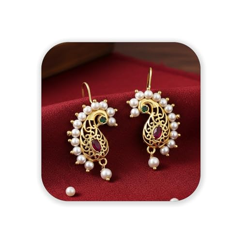 VAMA FASHIONS Traditional Maharashtrian marathi Peacock Shape Pressing Bugadi Upper Ear Bugatti Clip on Earrings for Women & Girls (Peacock Bugadi) - Image 1