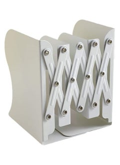 Adjustable Bookend Retractable Book Support Stand Telescopic Metal BookshelfBinder Organizer for Desk Expandable Ends to Hold Books Bookends Shelves Office, White